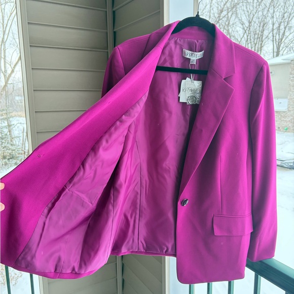 🆕🌸 Kasper Cerise Magenta One-Button Tailored Blazer Jacket Size 14W Office Work - Picture 11 of 16